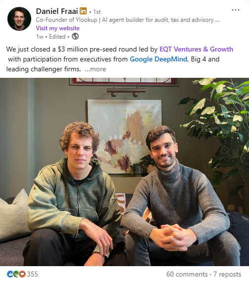 Daniel Fraai LinkedIn post