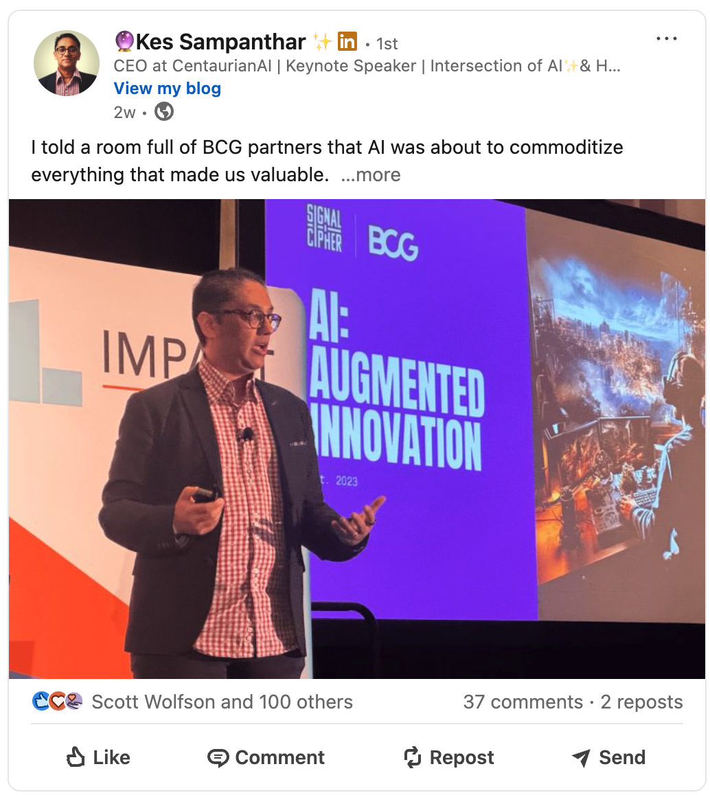 Kes Sampanthar LinkedIn post