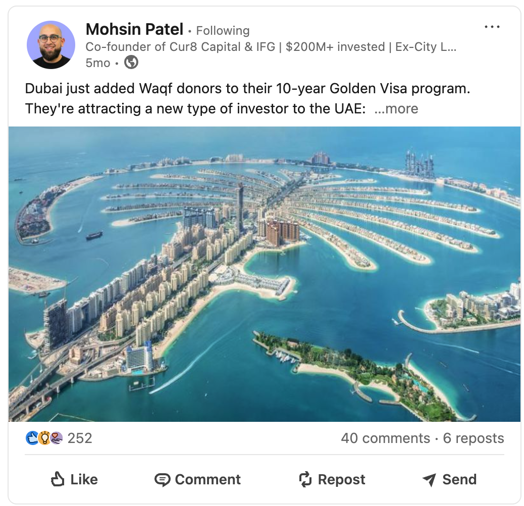 Mohsin Patel LinkedIn post